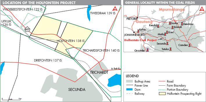 Map indicating location of Holfontein properties