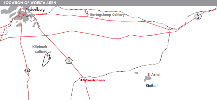 Map indicating location of Woestalleen